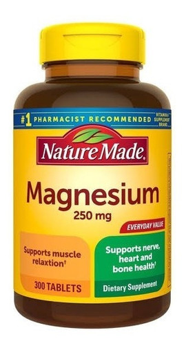 Magnesio Magnesium 250mg Suplemento 300 Tabletas Nature Made Sabor Sin Sabor