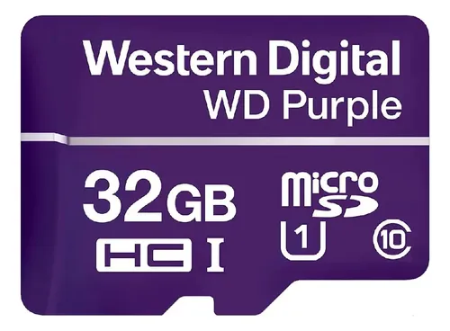 Cartão De Memória Micro SD 32GB WD Purple 16TBW Intelbras P/ CFTV...