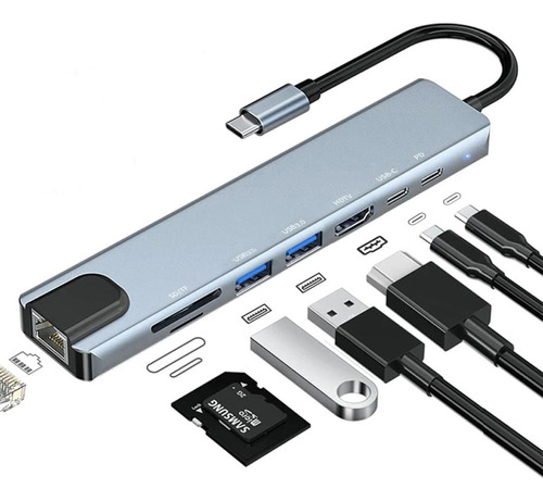 Hub Usb 8 Puertos Extension Multiplicador Adaptador Usb 3.0