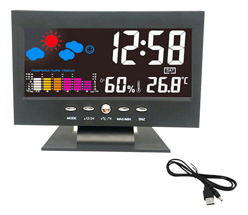 Reloj Led De Calendario Perpetuo De Pantalla Grande Usb Negr