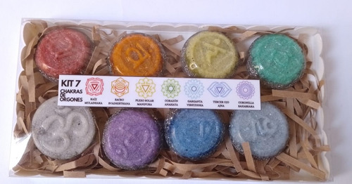 Imagen 2 de 2 de Kit 7 Chakras Orgones Símbolos Relieve + 1 De Regalo