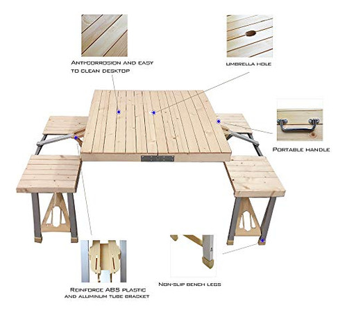 Conjunto Mesa Y Sillas Plegables Para Picnic Al Aire Libre