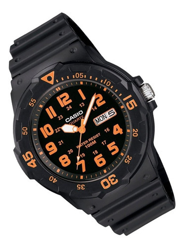 Reloj Casio De Hombre Mrw-200h-2 Análogo 10bar Negro-naranja