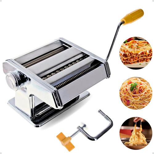 Máquina Fazer Macarrão Massas Caseiras Em Aço Inox 3 Tipos Prateada