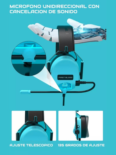 Imagen 8 de 8 de Headset Gamer 7.1 Usb Rgb - Ajazz Ah10 Negro