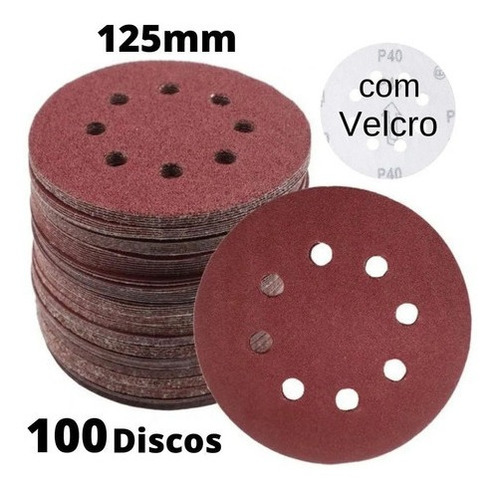 Kit 100x Lixas 125mm Disco Lixa Varios Grãos Tipo Velcro