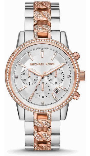 Reloj Michael Kors Ritz Modelo Mk6938 Original Para Dama Color de la correa Plateado Color del bisel Oro rosa Color del fondo Plateado