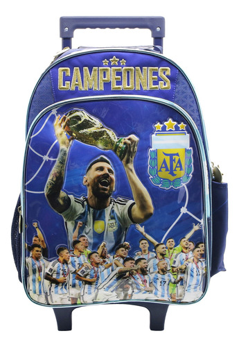 Mochila Carrito 16 Afa Seleccion Argentina Messi Campeones Color Azul Diseño de la tela Liso