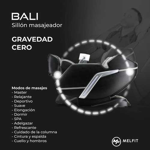 Sillón Masajeador Melfit Bali Rodillos Calor Bluetooth Color Negro