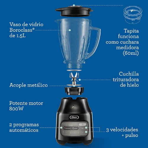 Licuadora Oster 2 Programas 3 Vel + Pulso 800w Blstpeg-brt