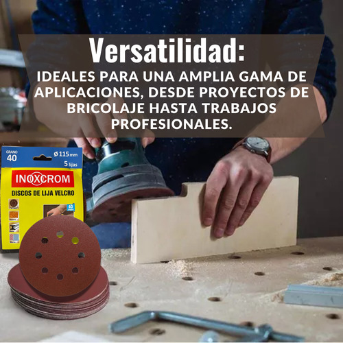 Disco De Lija Velcro Para Madera 115mm X 5u Lijadora Orbital