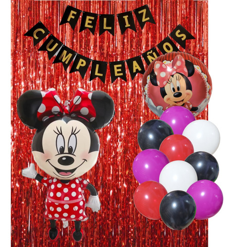 Combo Cumpleaños Globos Minnie Mouse Tematica Decoracion