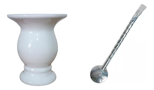 Cuia Chimarrão Tereré Cerâmica Porcelana + Bomba Aço Inox