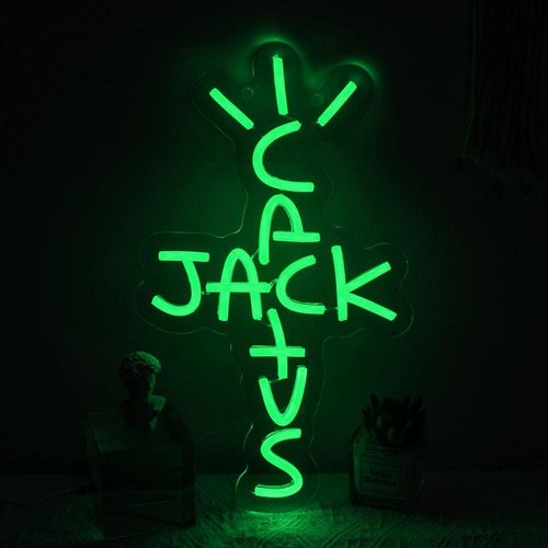 Letrero De Neón Con Diseño De Cactus Jack Con Palabras Verde