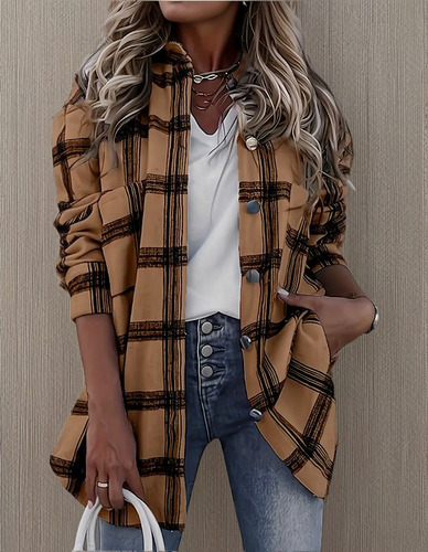 Chaqueta Camisero Casual Con Botones Para Mujer