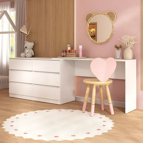 Penteadeira Infantil 231,5cm 6 Gavet Flex Multimóveis Mp4403 Branco