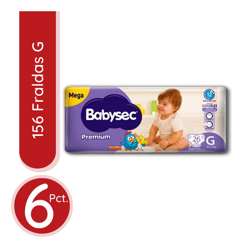 6 Pacotes / 156 Fraldas Babysec Galinha Pintadinha Premium G