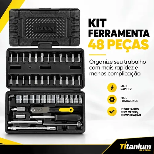 Kit Jogo De Ferramentas Com Maleta 48 Peças Titanium Platina