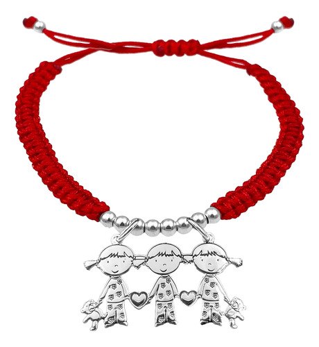 Pulsera Bolitas 3 Niñas Plata 925 Roja