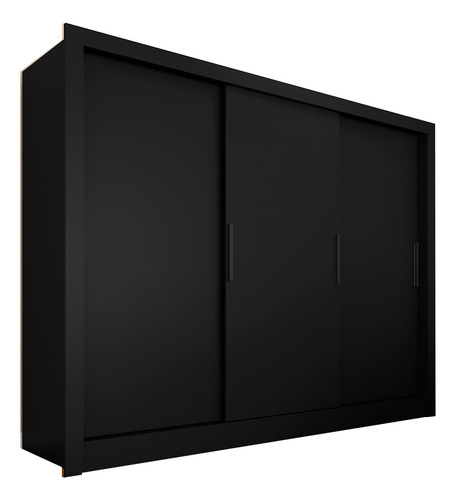 Guarda Roupa Casal Paula 3 Pts 2gavetas Laterais Preto Fosco