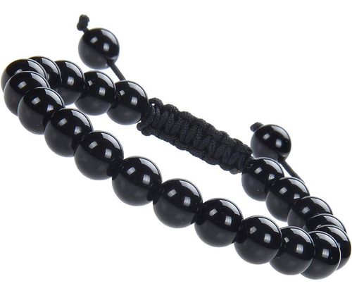 Cuentas Masivas De Ónix Negro, Pulsera Ajustable De Piedras 