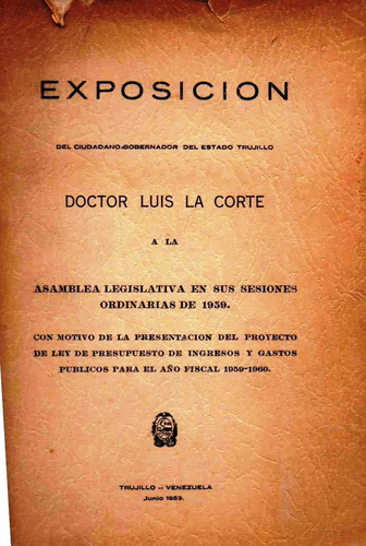 Ley De Presupuesto De Trujillo 1959 Por Luis La Corte