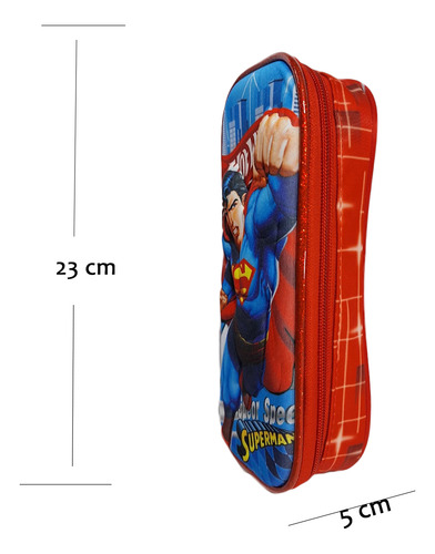 Mochila Combo 3d Luz Leds + Lapicera + Lonchera Primaria Y Prescolar Rojo Azul Superman Lisa