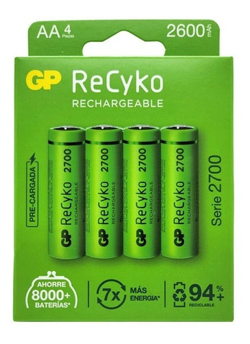 Pilas Aa Recargables Gp 2600mah Nimh Recyko Pack X 4 Unids