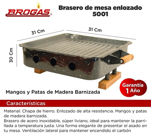 Imagen 3 de 6 de Brasero De Mesa Enlozado Bandeja Parrilla Asado