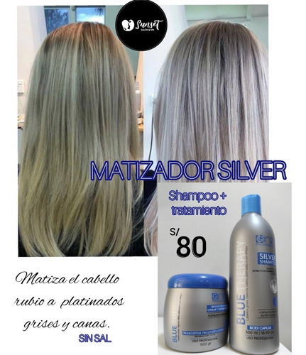 Shampoo+tratamiento Matizador Silver Azul Sin Sal.