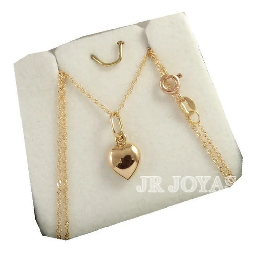Imagen 2 de 10 de Cadena Singapur Y Corazon 45cm Oro 18k Co013s+der06 Jr