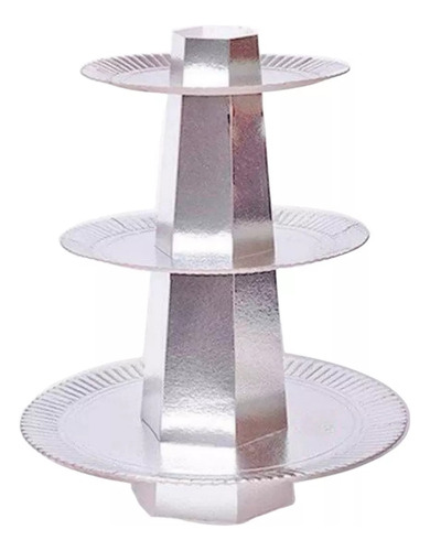 Torre Para Cupcakes 3 Pisos Redonda Plateada X 1 U