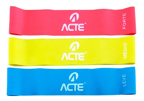 Kit Treino Fitness C/ 3 Faixas Elásticas E 3 Mini Bands Acte