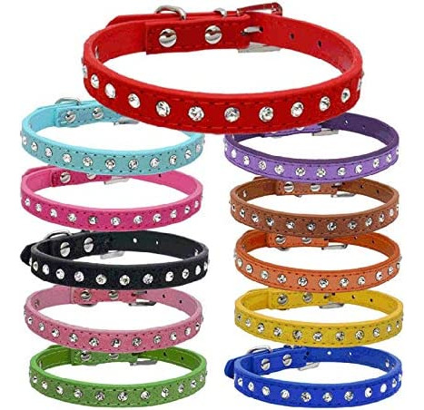 Collar De Perro Cristal Bling Rhinestone Pu Cuero Cachorro G