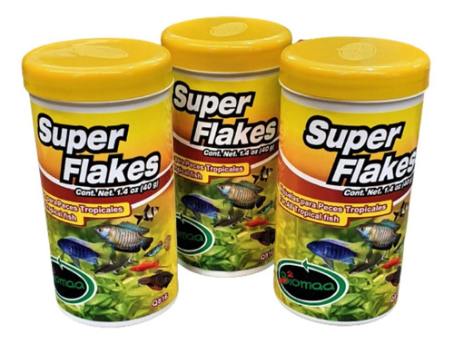 Alimento En Hojuelas Super Flakes Para Peces Tropicales 3 Pz
