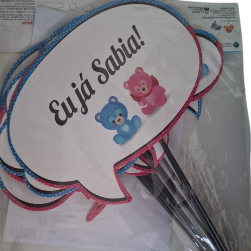 Kit 10 Plaquinhas De Festa Chá Revelação Surpresa Ursinhos