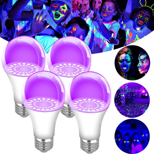 Foco Luz Negra Led Uv Fluorescente Para Fiesta 9w 4 Piezas