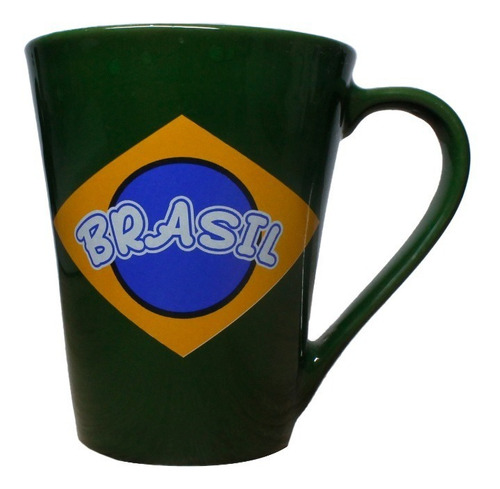 Caneca Verde Cerâmica Bandeira Do Brasil Personalizada 255ml