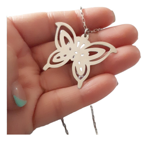 Conjunto De Cadena Y Dije Mariposa Liso En Acero Quirúrgico 