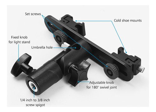 Flash Bracket Flash 3/8, Doble Soporte En Forma De T, Luz En
