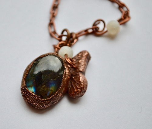 Imagen 8 de 8 de Collar Mariposa De Labradorita, Piedras Agatas Y Cobre, Cod1