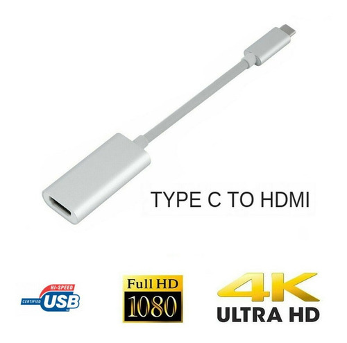 Convertidor De Cable Adaptador Usb-c 3.1 A Hdmi Tipo C Color Plateado