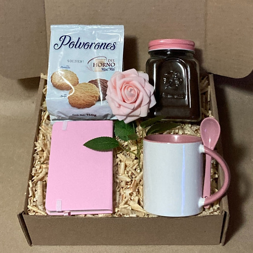Caja De Regalo Para Mamá Rosa Libreta Café Artesanal Taza Rosa Claro