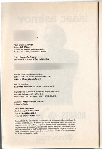 Refugio ; Robots & Aliens 5 Rob Chilson , Isaac Asimov. (Usado)