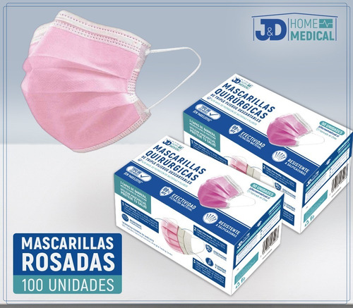 Mascarillas Desechables 50 Un 2 Cajas (100un) Color Rosada