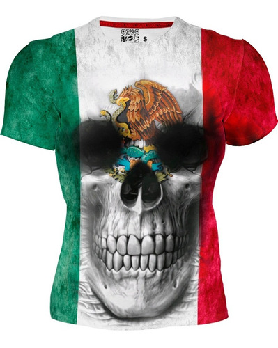 Playera Sublimada Full Print Calavera Bandera Mexico 348