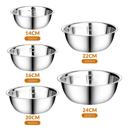 Bowl Acero Inoxidable, Bowls De Cocina De 5 Piezas,