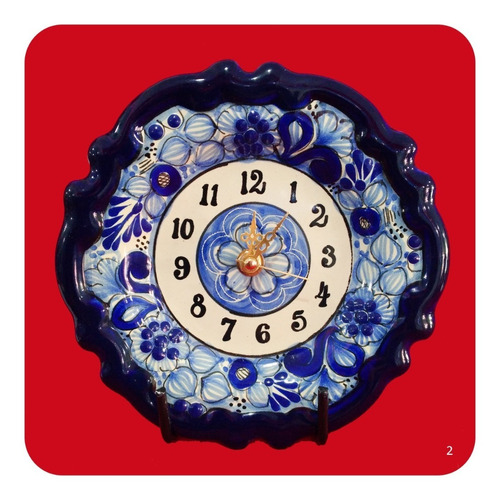 Imagen 1 de 2 de Reloj De Pared Talavera Poblana Barroco Azul 18 Cm M2 Rlj