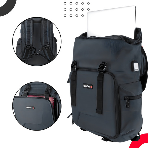 Mochila Techzone Gris Glory Para Laptop 15.6 Con Puerto Usb