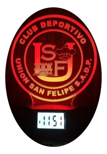 Lámpara 3d De Unión San Felipe Con Reloj Alarma 7 Col. Led